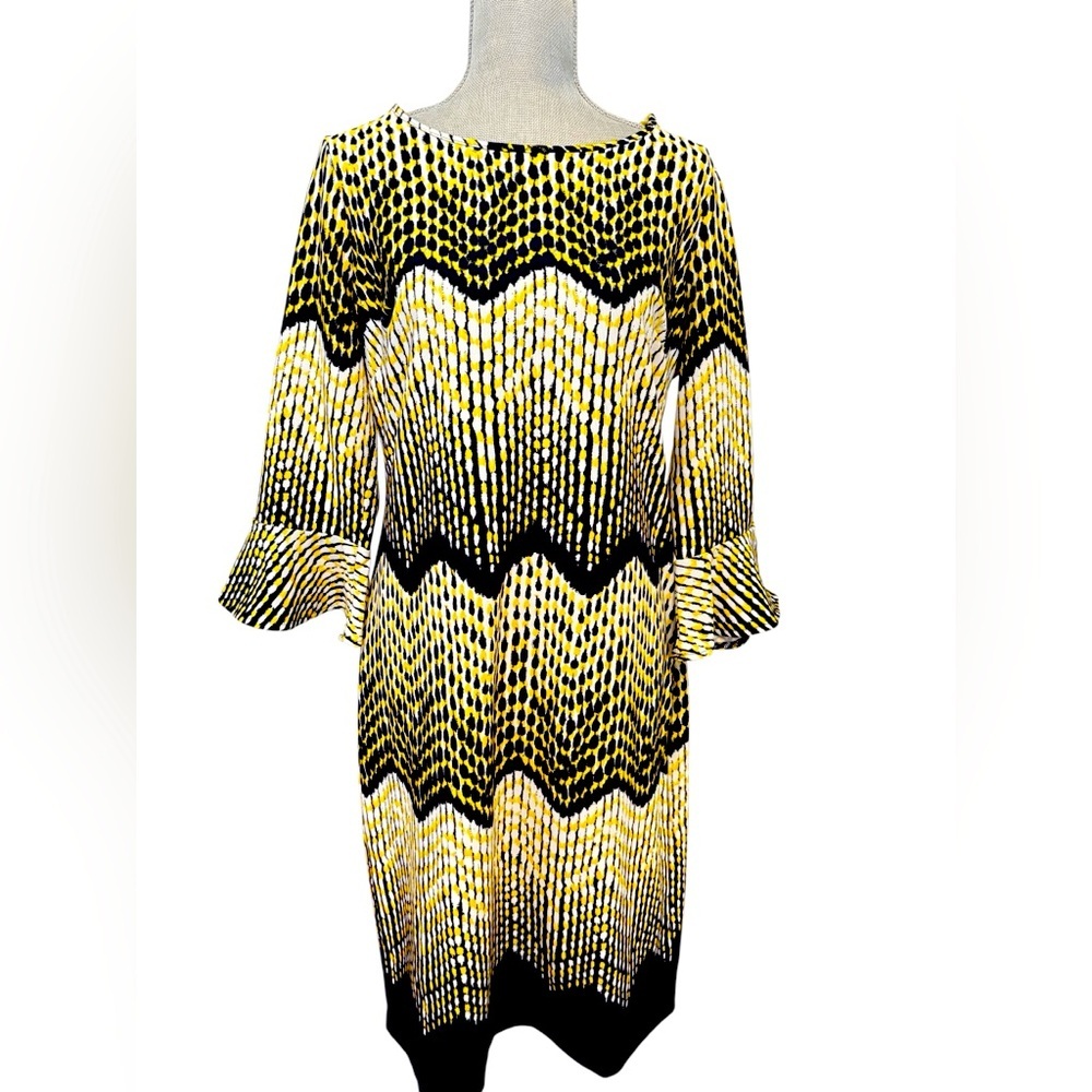 Yellow and Navy Flutter Sleeve  Women's Pullover Dress Size 10